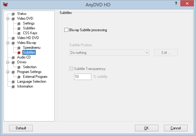 Video Blu-ray Subtitle Settings
