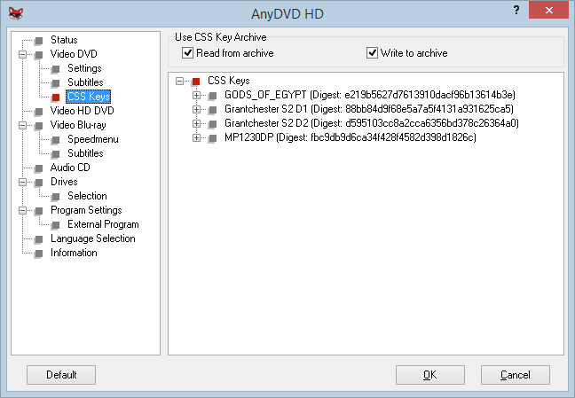 Video DVD CSS Key Settings